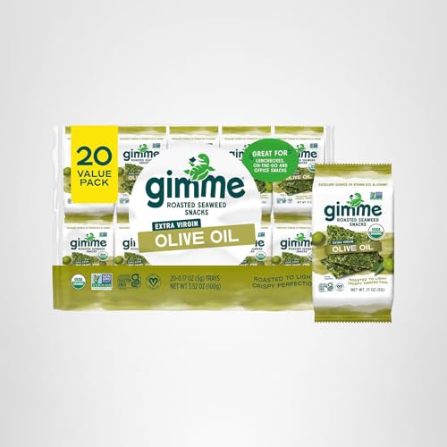 Gimme Seaweed Organic Premium Roasted Seaweed Snacks, Sea Salt, 20 Count, Keto, Vegan, Gluten-Free, Great Source of Omega3s and Iodine, Healthy On-The-Go Snack for Kids and Adults