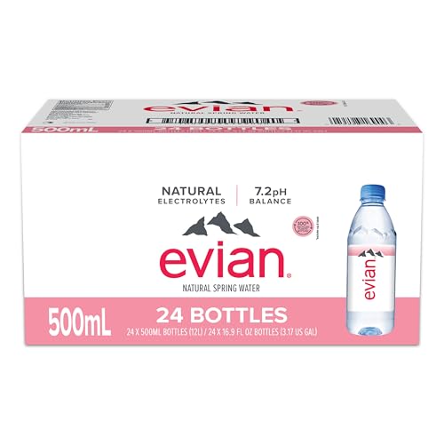 evian Natural Spring Water, PH Balanced with Natural Electrolytes, 16.9fl oz./500mL Bottles (pack of 24)