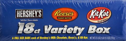 HERSHEY'S, KIT KAT and REESE'S Assorted Milk Chocolate Candy Variety Box, 27.3 oz (18 Count)
