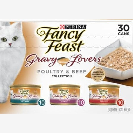 Purina Fancy Feast Gravy Lovers Poultry and Beef Grilled Gourmet Wet Cat Food Variety Pack - (Pack of 30) 3 oz. Cans