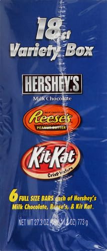 HERSHEY'S, KIT KAT and REESE'S Assorted Milk Chocolate Candy Variety Box, 27.3 oz (18 Count)