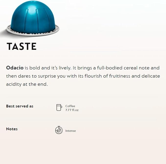 Nespresso Capsules Vertuo, Odacio, Medium Roast Coffee, 30-Count Coffee Pods, Brews 7.8oz