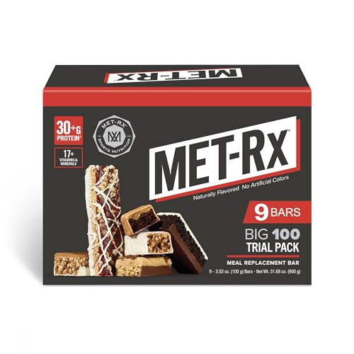 MET-Rx Big 100 Protein Bar, Meal Replacement Bar, 32G Protein, Super Cookie Crunch, 9 Bars (Pack of 1)