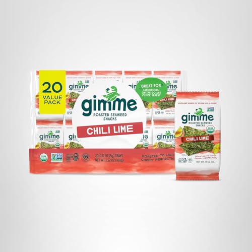 Gimme Seaweed Organic Premium Roasted Seaweed Snacks, Sea Salt, 20 Count, Keto, Vegan, Gluten-Free, Great Source of Omega3s and Iodine, Healthy On-The-Go Snack for Kids and Adults