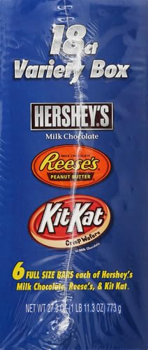 HERSHEY'S, KIT KAT and REESE'S Assorted Milk Chocolate Candy Variety Box, 27.3 oz (18 Count)