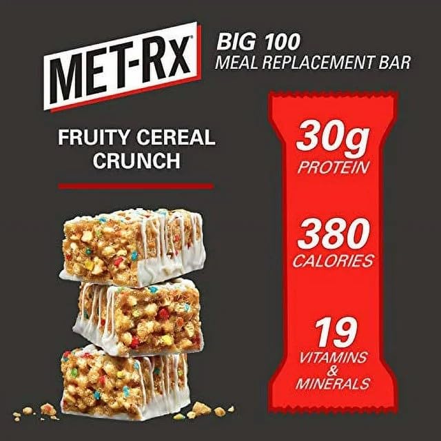 MET-Rx Big 100 Protein Bar, Meal Replacement Bar, 32G Protein, Super Cookie Crunch, 9 Bars (Pack of 1)
