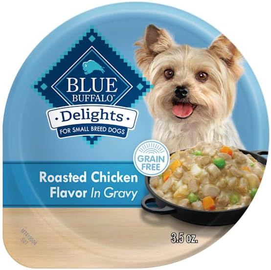 Blue Buffalo Delights Small Breed Natural Wet Dog Food, Rotisserie Chicken Flavor in Gravy, 3.5-oz Cups, 12 Count
