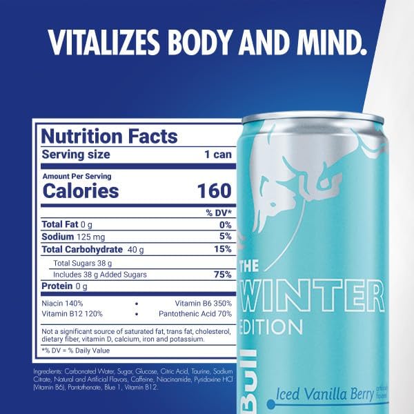 Red Bull Iced Vanilla Berry Energy Drink, with 114mg Caffeine plus Taurine & B Vitamins, 12 Fl Oz, Pack of 24 Cans