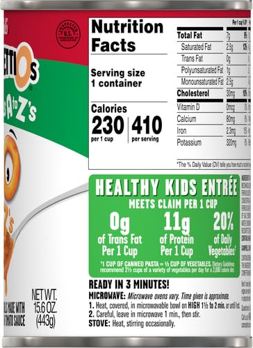 SpaghettiOs Canned Pasta with Meatballs, 15.6 oz Can (12 Pack)