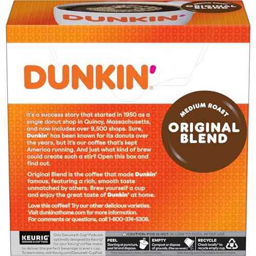 Dunkin' Original Blend Medium Roast Coffee, 60 Keurig K-Cup Pods