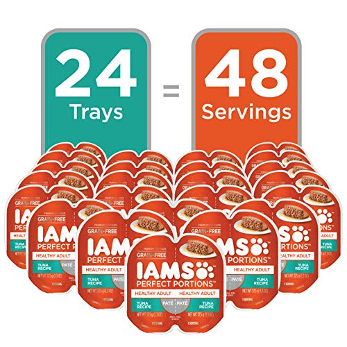 IAMS Perfect Portions Healthy Adult Wet Cat Food Pate, Chicken and Tuna Recipe Variety Pack, Easy Peel Twin-Pack Trays (12 Count, 24 Servings) (Pack of 2)