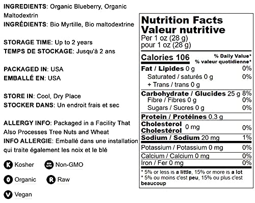 Food to Live Organic Blueberry Powder, 1 Pound - Non-GMO, Unsulfured, Raw, Vegan, Bulk, Great for Juices, Smoothies, and Instant Breakfast Drinks, Contains Maltodextrin, No Sulphites