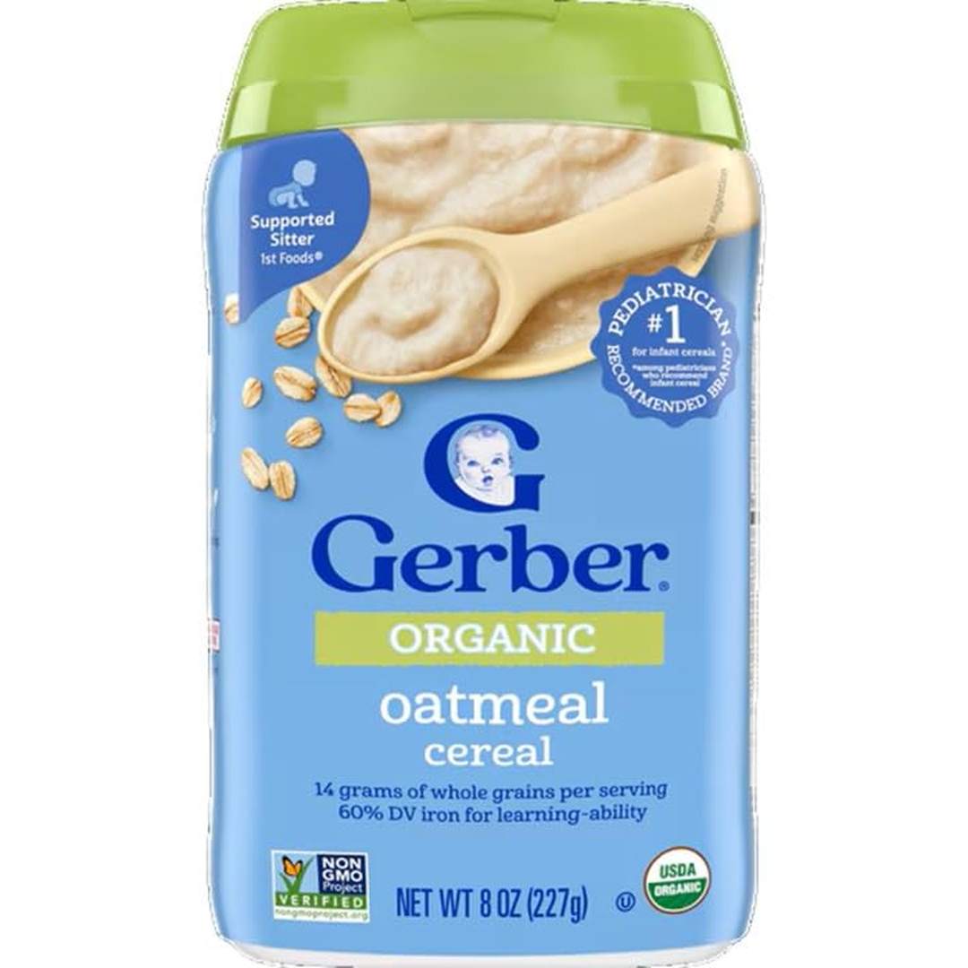 Gerber Stage 1 Baby Food, Organic Baby Oatmeal Cereal, 14g Whole Grains, Iron, Zinc & Vitamin B12, Infant Cereal, 6-Pack