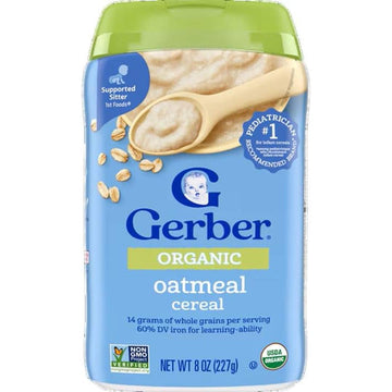 Gerber Stage 1 Baby Food, Organic Baby Oatmeal Cereal, 14g Whole Grains, Iron, Zinc & Vitamin B12, Infant Cereal, 6-Pack