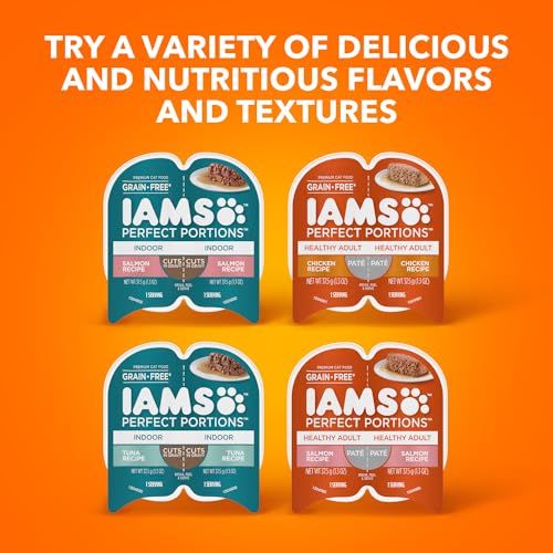 IAMS Perfect Portions Healthy Adult Wet Cat Food Pate, Chicken and Tuna Recipe Variety Pack, Easy Peel Twin-Pack Trays (12 Count, 24 Servings) (Pack of 2)