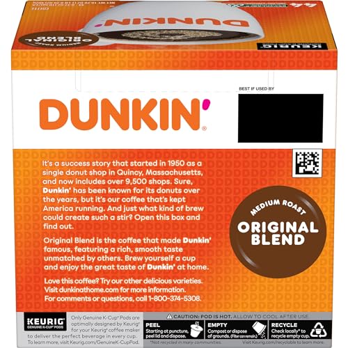 Dunkin' Original Blend Medium Roast Coffee, 60 Keurig K-Cup Pods