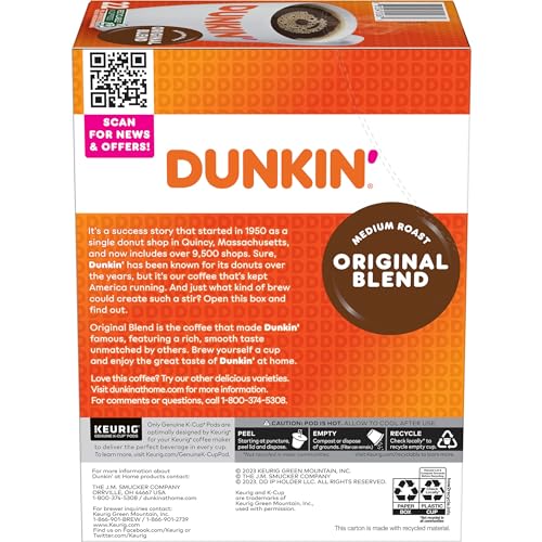 Dunkin' Original Blend Medium Roast Coffee, 60 Keurig K-Cup Pods