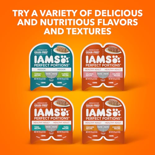 IAMS Perfect Portions Healthy Adult Wet Cat Food Pate, Chicken and Tuna Recipe Variety Pack, Easy Peel Twin-Pack Trays (12 Count, 24 Servings) (Pack of 2)
