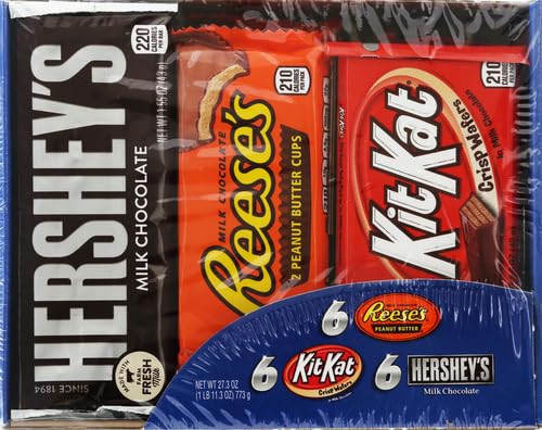HERSHEY'S, KIT KAT and REESE'S Assorted Milk Chocolate Candy Variety Box, 27.3 oz (18 Count)
