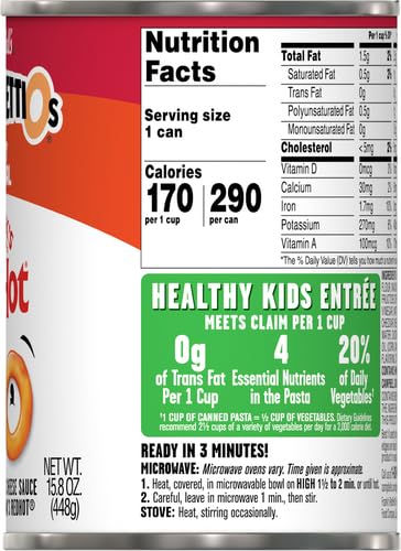 SpaghettiOs Canned Pasta with Meatballs, 15.6 oz Can (12 Pack)