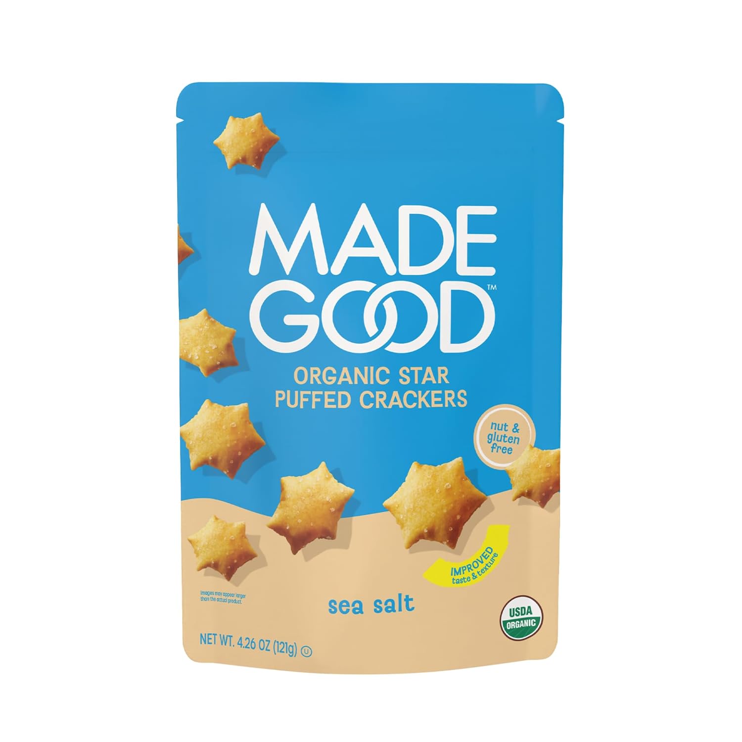 MadeGood Star Puffed Crackers, Pizza, 6 Bags (4.26oz Each) Gluten Free and Organic, Healthy Snacks