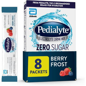 Pedialyte Electrolyte Drink Mix With Zero Sugar | Hydration With Key Electrolytes | Great Hydration Low in Calories | Berry Frost, 8 Powder Packets