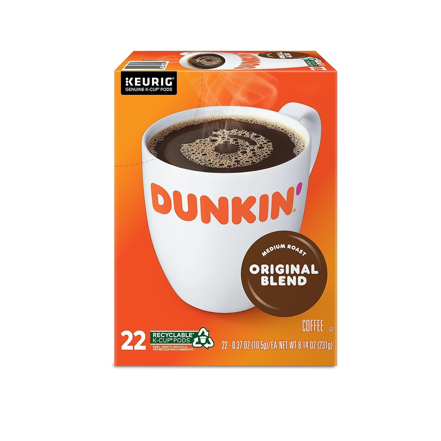 Dunkin' Original Blend Medium Roast Coffee, 60 Keurig K-Cup Pods
