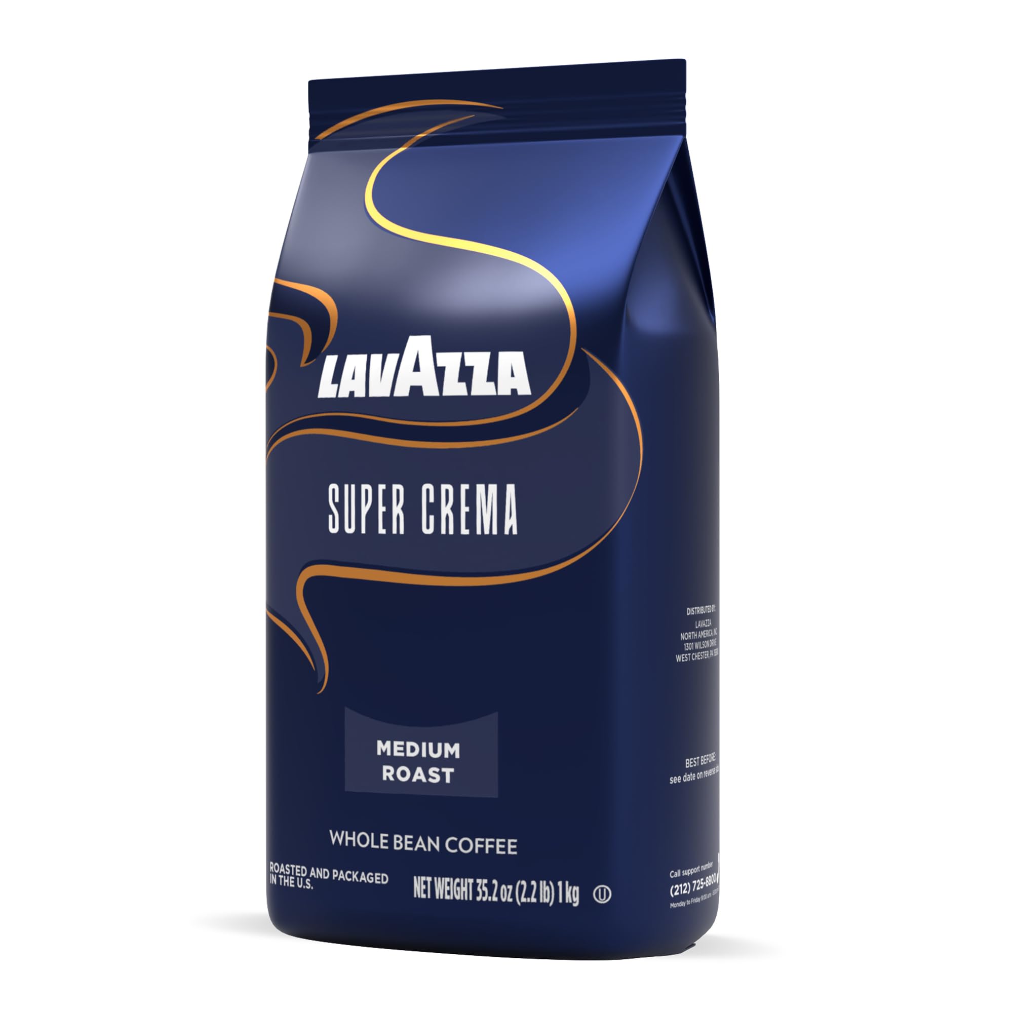Lavazza Super Crema Whole Bean Coffee, Medium Espresso Roast, Arabica and Robusta Blend, 2.2 lb Bag, Package May Vary (Pack of 1)