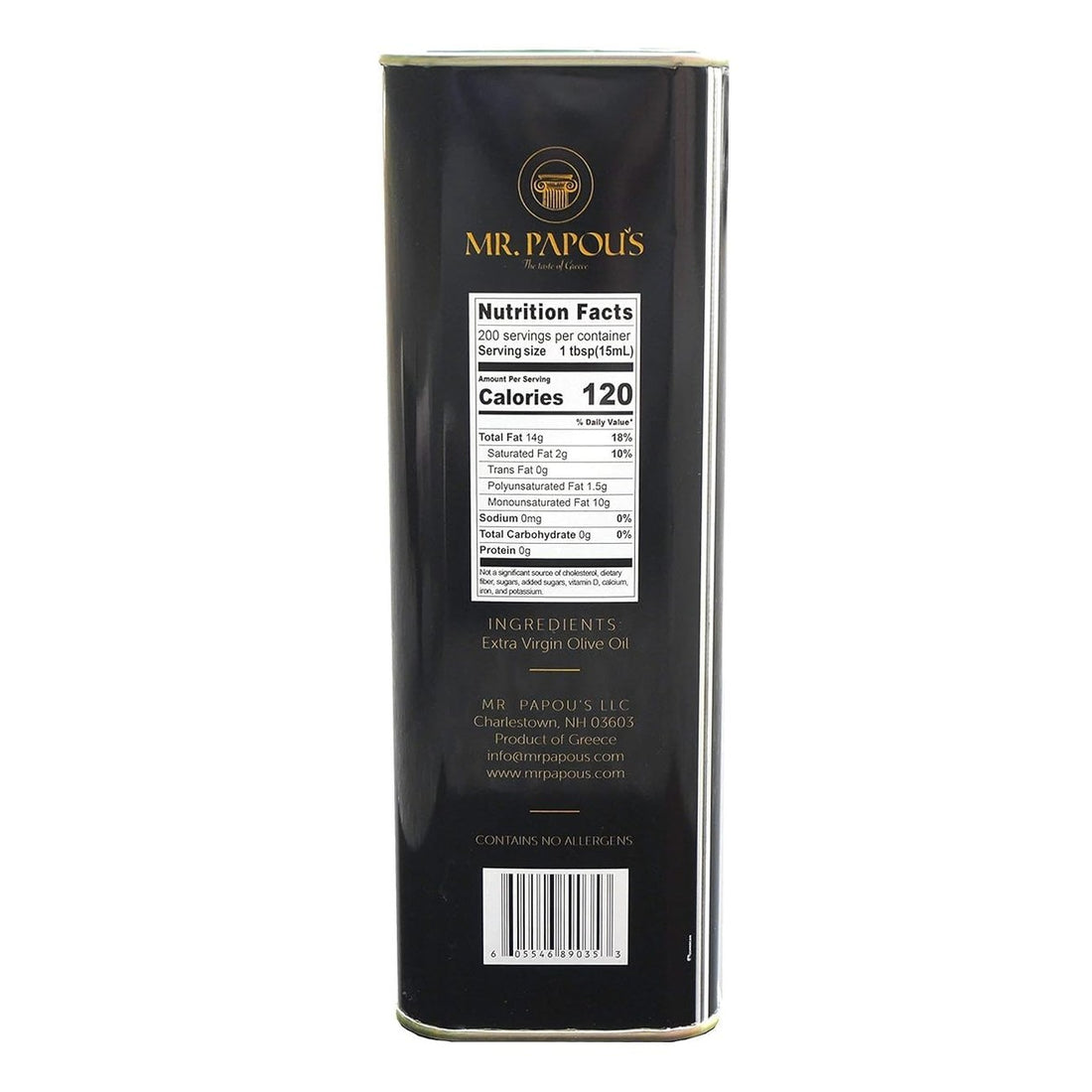 Mr. Papou's | Extra Virgin Olive Oil | First Cold Pressed | Family Owned | Harvested in Greece | 3 Liter - 101.4 fl oz (3 Liter)