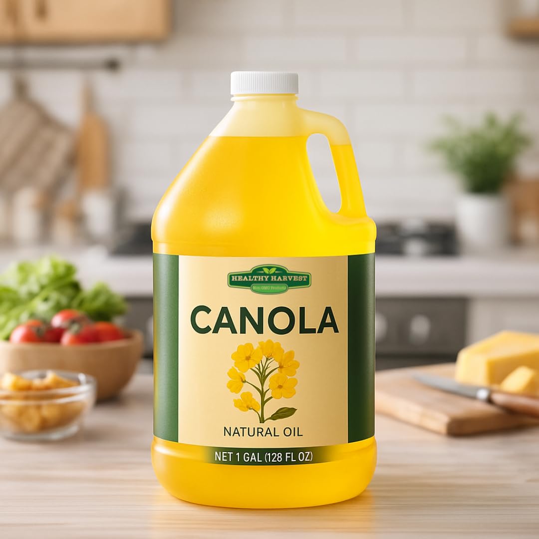 Healthy Harvest Canola Oil, Naturally Expeller Pressed, Gourmet Canola Cooking Oil, Medium-Heat Cooking, Great for Dressings, Marinades, and Frying, 1-Gallon