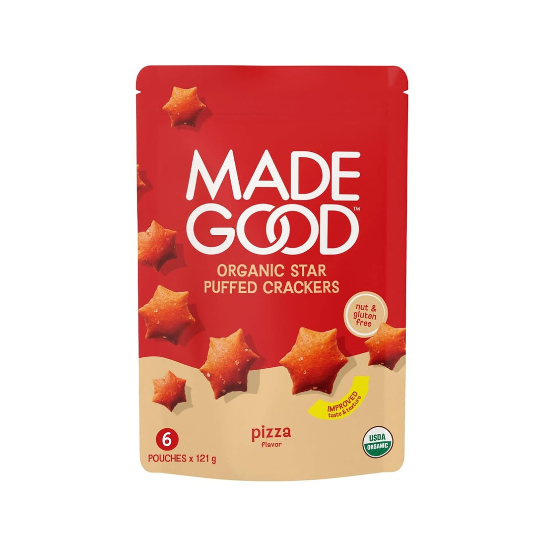 MadeGood Star Puffed Crackers, Pizza, 6 Bags (4.26oz Each) Gluten Free and Organic, Healthy Snacks
