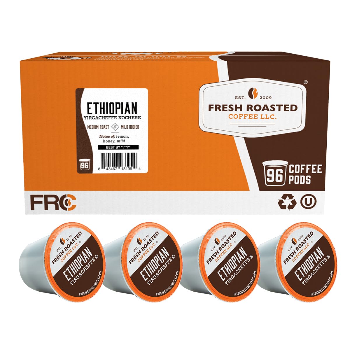 Fresh Roasted Coffee, Italian Roast, Dark, 96 Pods for K Cup Brewers