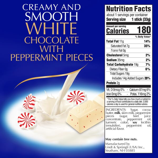 Lindt LINDOR White Chocolate Peppermint Truffles, White Chocolate Candy with Smooth Peppermint Truffle Center, 25.4 oz., 60 Count