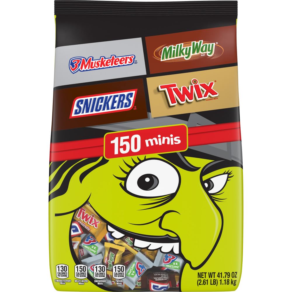 SNICKERS, TWIX & MILKY WAY Minis Assorted Chocolate Candy Variety Pack, Candy Bag, 150 Ct Bulk Bag