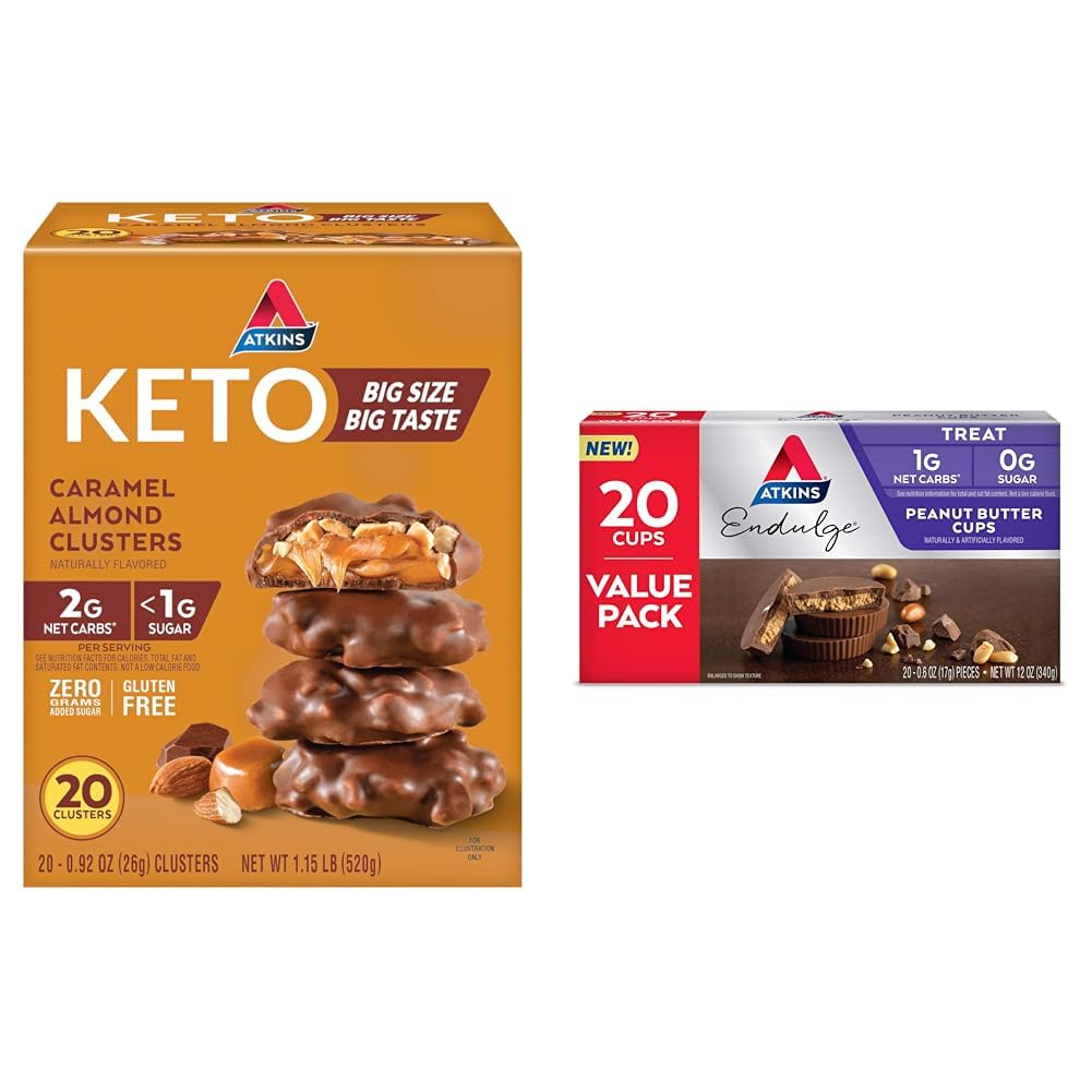 Atkins Caramel Almond Clusters, Gluten Free, High in Fiber, 1g Sugar, 2g Net Carb, Keto Friendly, 20 Count