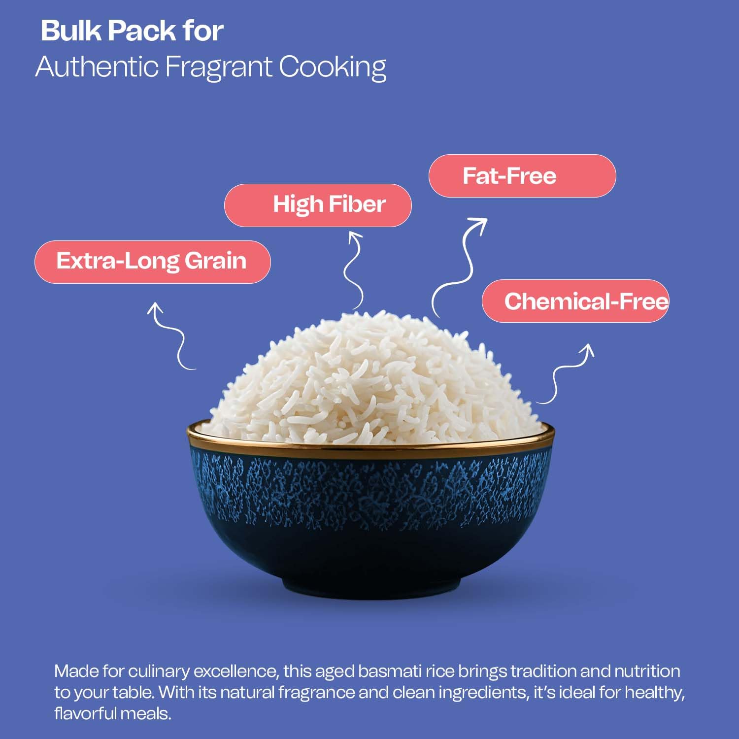 Golden Crown Traditional Premium Basmati Rice - 160 oz (10LB) | Naturally Aromatic & Aged Gluten | Chemical + Fat-Free Extra Long Authentic Fragrant | Fiber Vegan Halal Kosher Whole grains