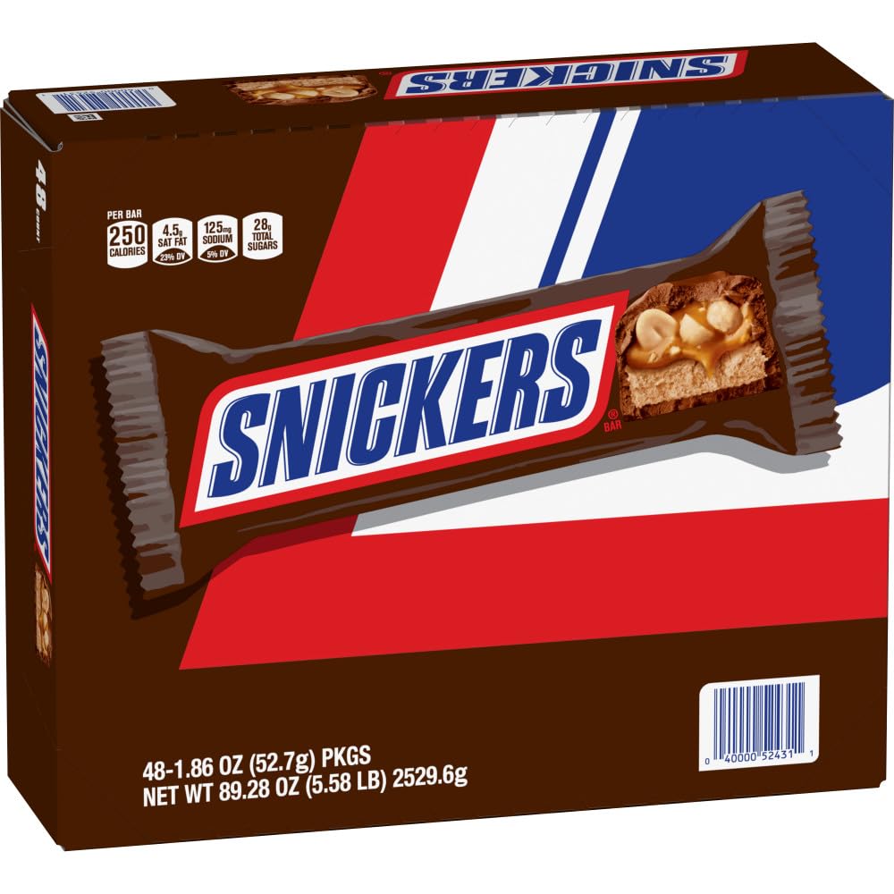 SNICKERS Full Size Bulk Milk Chocolate Candy Bars, 1.86 oz Bar, 48 ct Box