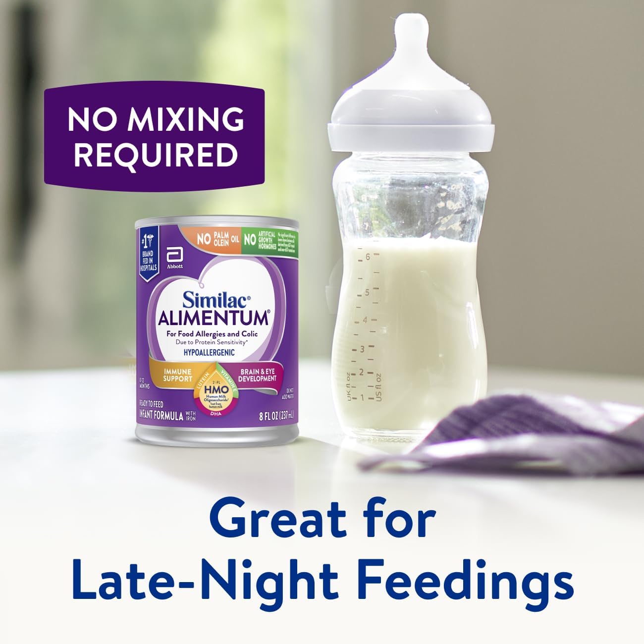 Similac Alimentum with 2'-FL HMO Hypoallergenic Infant Formula, for Food Allergies and Colic Due to Protein Sensitivity, Ready-to-Feed Baby Formula, 8-fl-oz Bottle, Pack of 24
