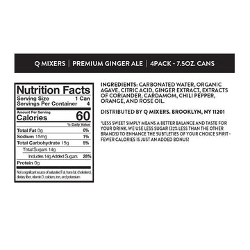 Q GINGER ALE with Real Ginger & Organic Agave - Ideal for Cocktails & Mocktails - Made with Real Ingredients, Perfectly Carbonated, & Less Sweet - 60 Calories per Can - 7.5 Fl oz Cans (Pack of 24)