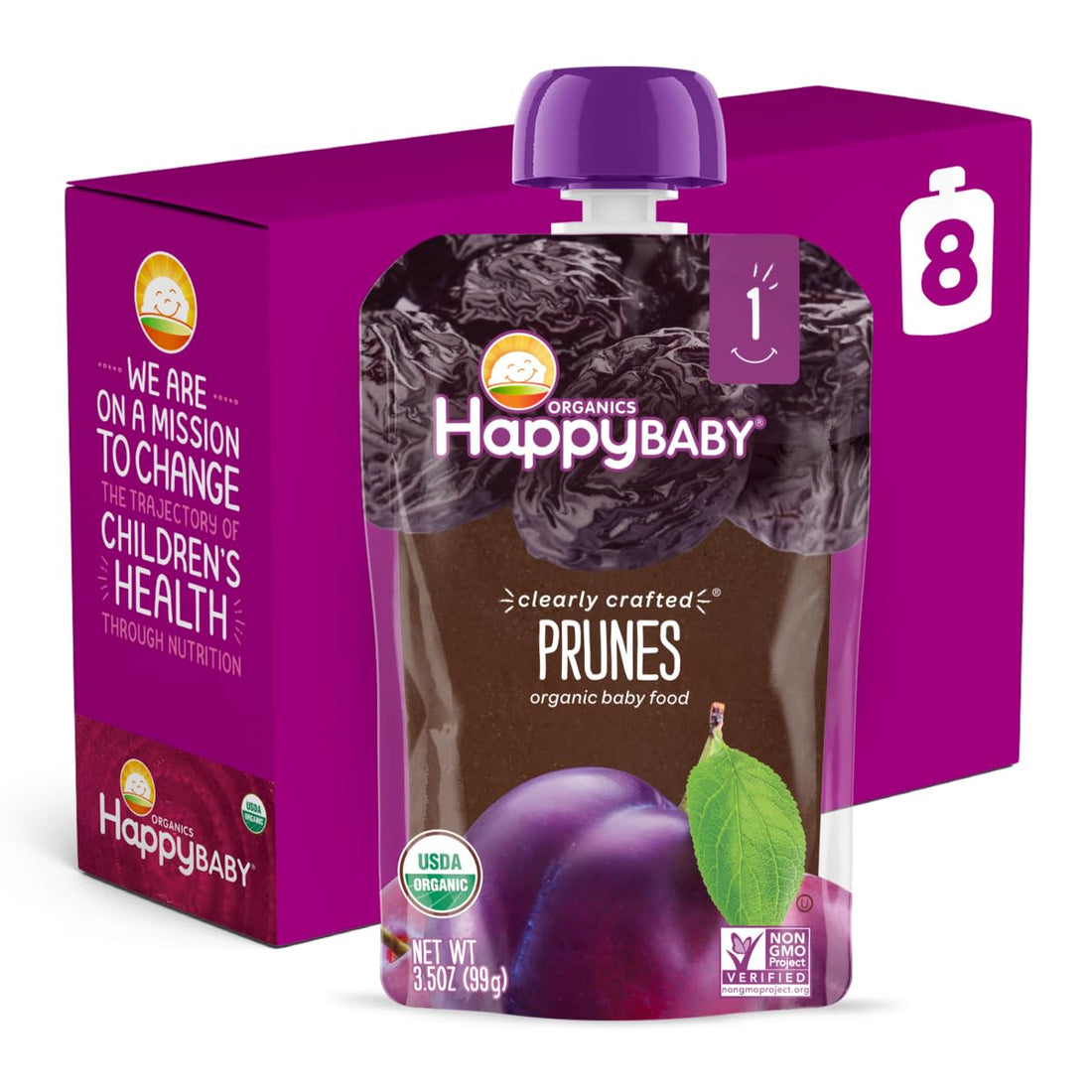 Happy Baby Organics Clearly Crafted Stage 1 Baby Food Pouches, Prunes, 3.5 Ounce Pouch (Pack of 16)