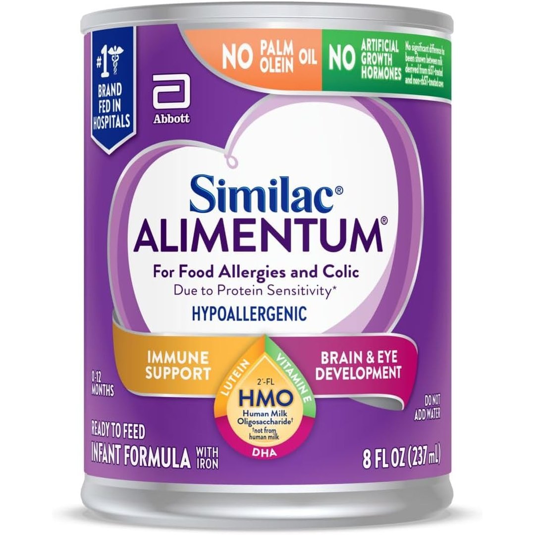 Similac Alimentum with 2'-FL HMO Hypoallergenic Infant Formula, for Food Allergies and Colic Due to Protein Sensitivity, Ready-to-Feed Baby Formula, 8-fl-oz Bottle, Pack of 24