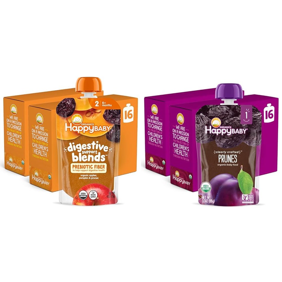 Happy Baby Organics Clearly Crafted Stage 1 Baby Food Pouches, Prunes, 3.5 Ounce Pouch (Pack of 16)