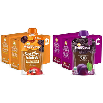 Happy Baby Organics Clearly Crafted Stage 1 Baby Food Pouches, Prunes, 3.5 Ounce Pouch (Pack of 16)