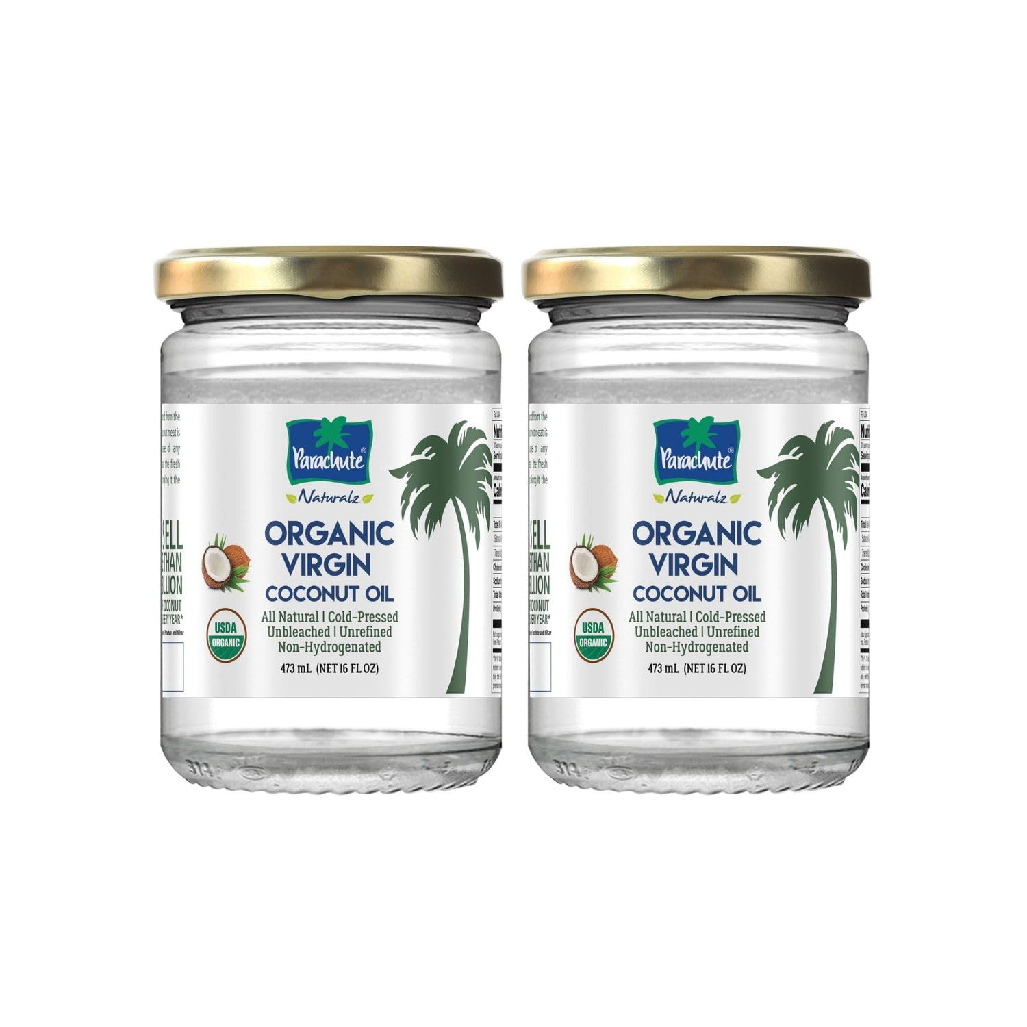 Parachute Naturalz Organic Virgin Coconut Oil | For Cooking, Hair, Body & Oil Pulling | Cold Pressed | Unbleached | Unrefined | Non-Hydrogenated | MCT Oil | USDA Certified |16 Fl.Oz | Glass Jar