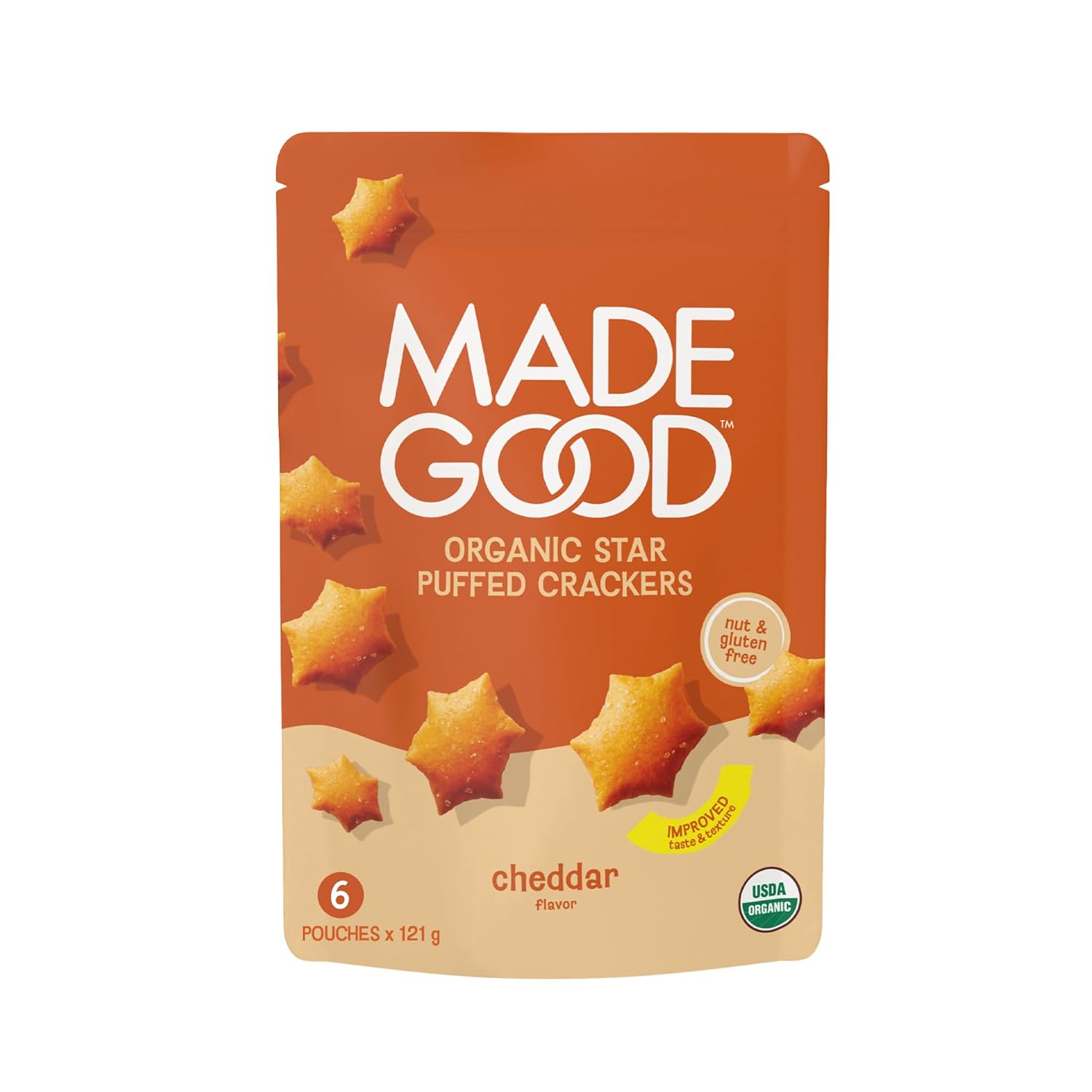 MadeGood Star Puffed Crackers, Pizza, 6 Bags (4.26oz Each) Gluten Free and Organic, Healthy Snacks