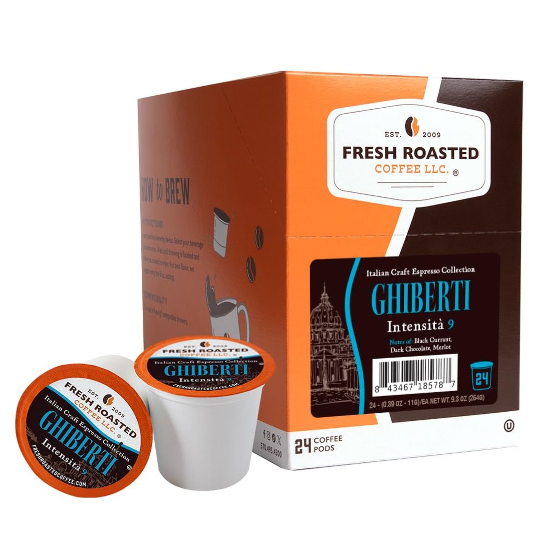 Fresh Roasted Coffee, Italian Roast, Dark, 96 Pods for K Cup Brewers