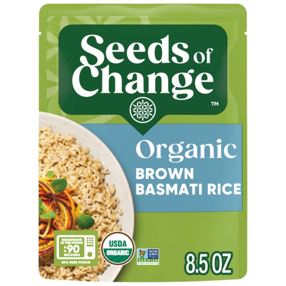 SEEDS OF CHANGE Certified Organic Brown Basmati Rice, Organic Food, 8.5 OZ Pouch (Pack of 12)