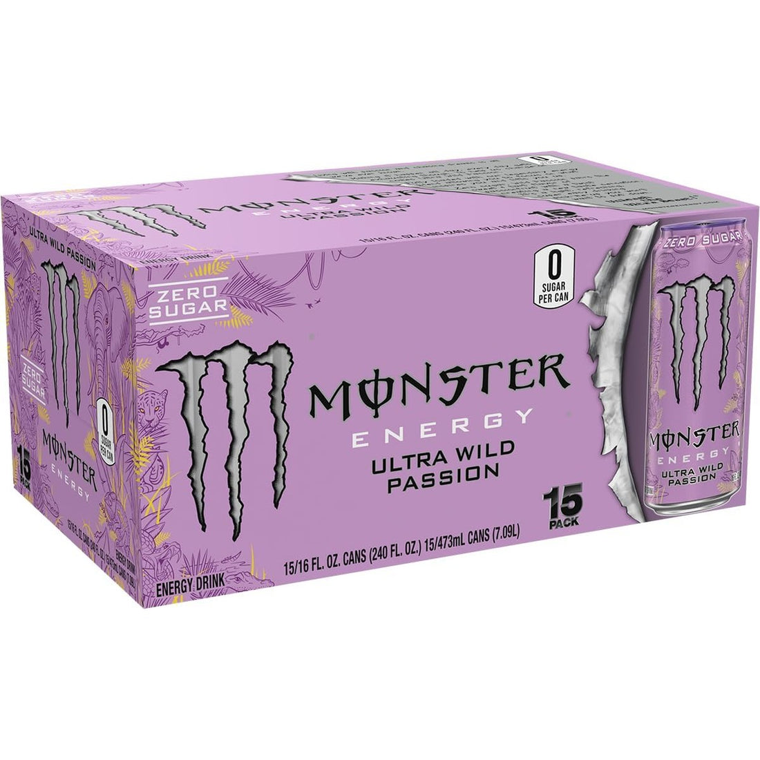Monster Energy Ultra Wild Passion, Sugar Free Energy Drink, 16 Ounce (Pack of 15)