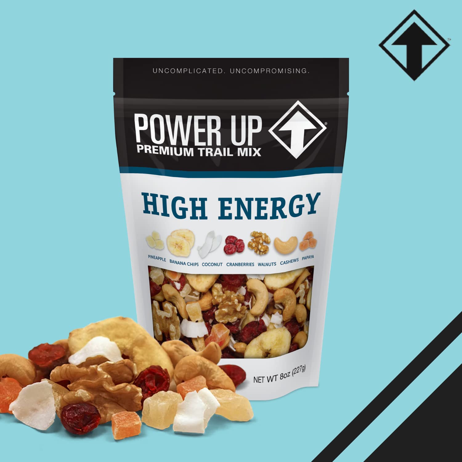 Power Up High Energy Trail Mix By Gourmet Nut, Walnuts, Banana Chips, Cashews, Coconut, Cranberries & Papaya Mix - Keto & Paleo Friendly Snacks - Non GMO Vegan Gluten Free Kosher, 8oz Bags, Pack of 4