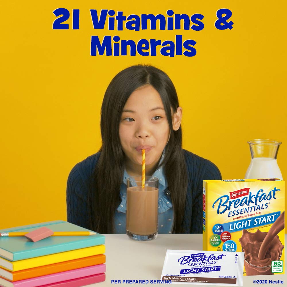 Carnation Breakfast Essentials Light Start Powder Drink Mix, Rich Milk Chocolate, 8 Packets